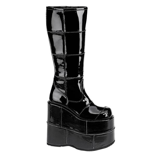 Demonia Women's Stack-301 Knee High Platform Boots - Black Patent D3804-26US Clearance